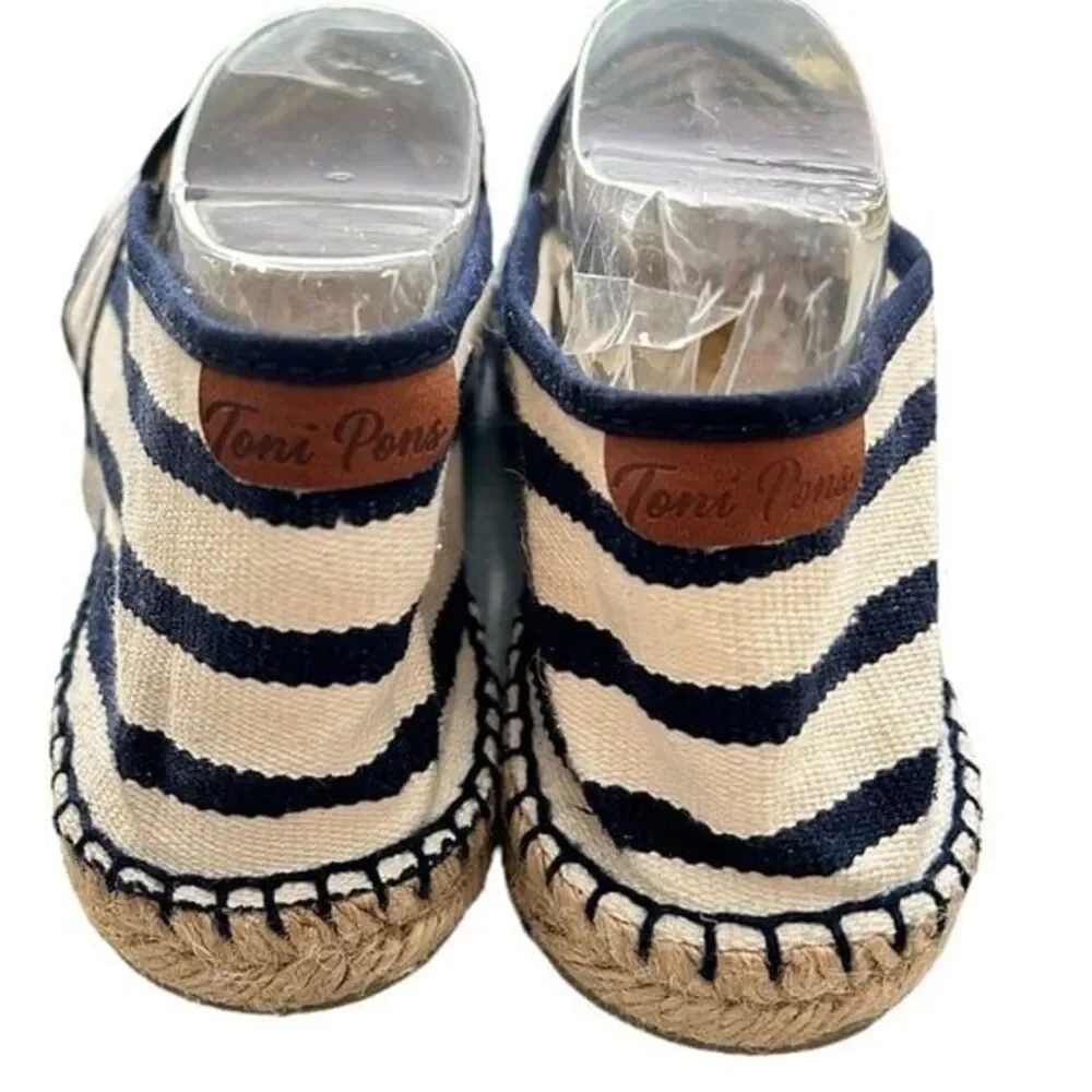 Toni Pons Blue Striped Canvas Classic Jute Flat Espadrille Unisex Size 9 New!